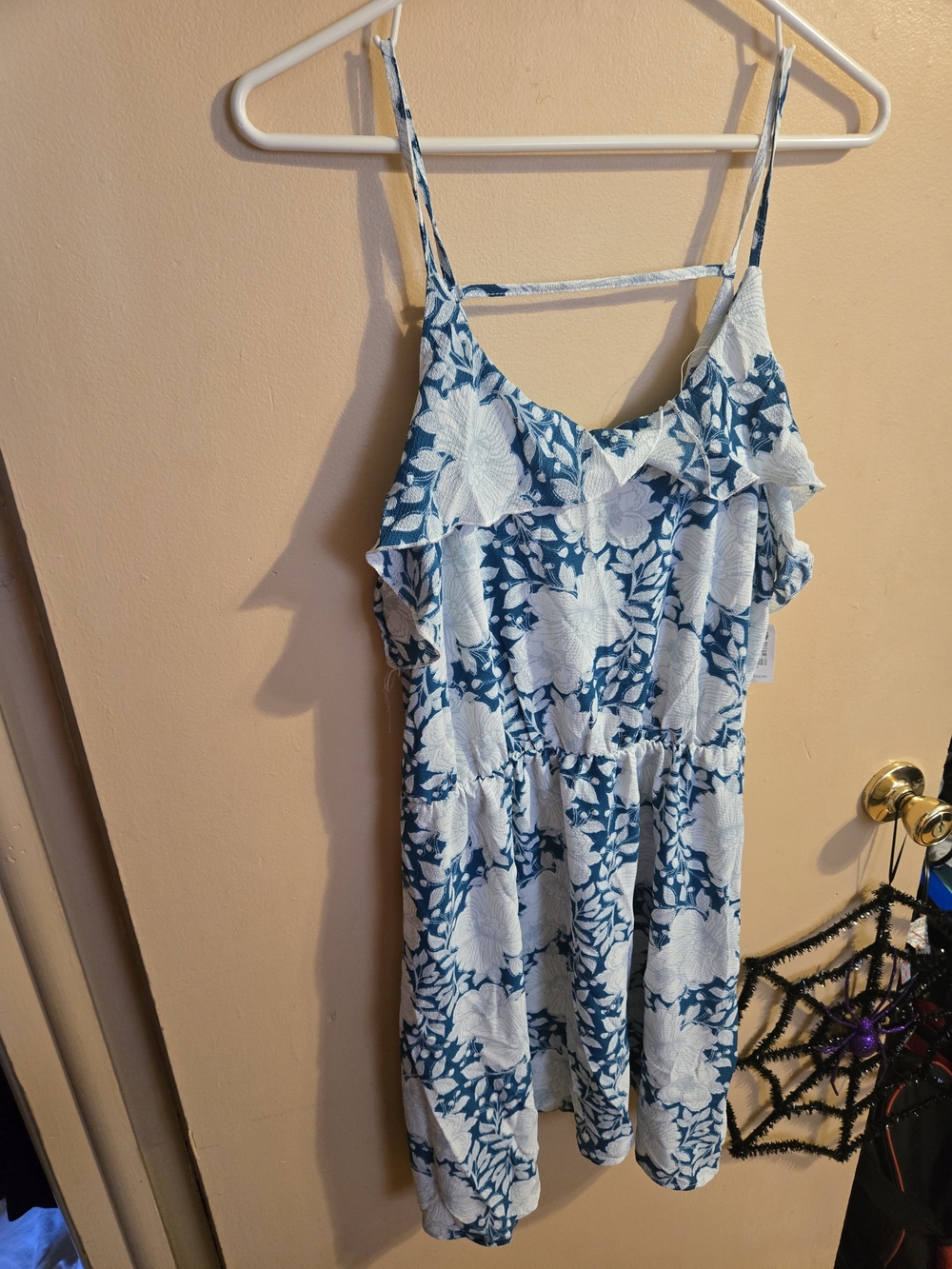 Charlotte Russe White and Blue Floral Ruffle Mini Dress